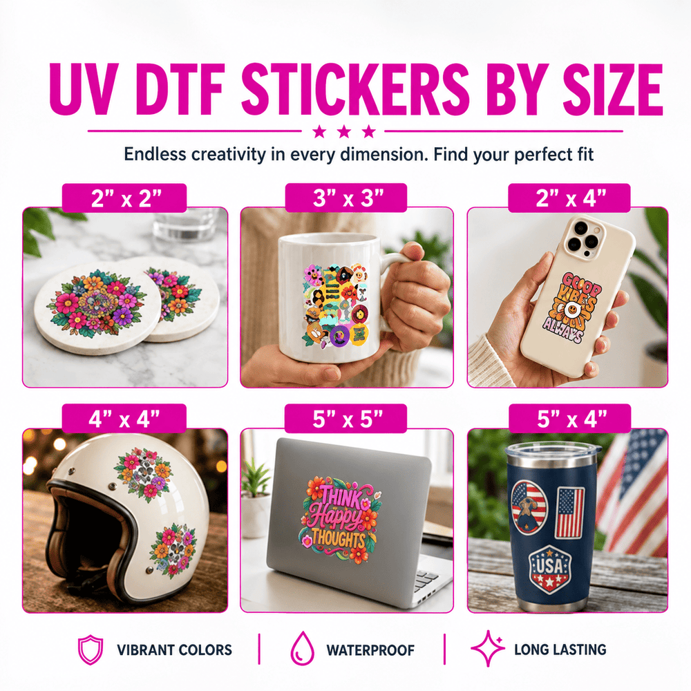 Custom UV DTF Stickers by Size