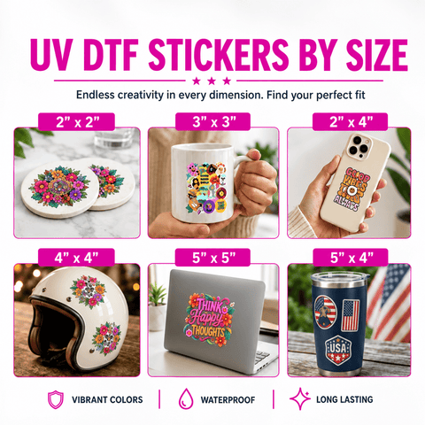 Custom UV DTF Stickers by Size